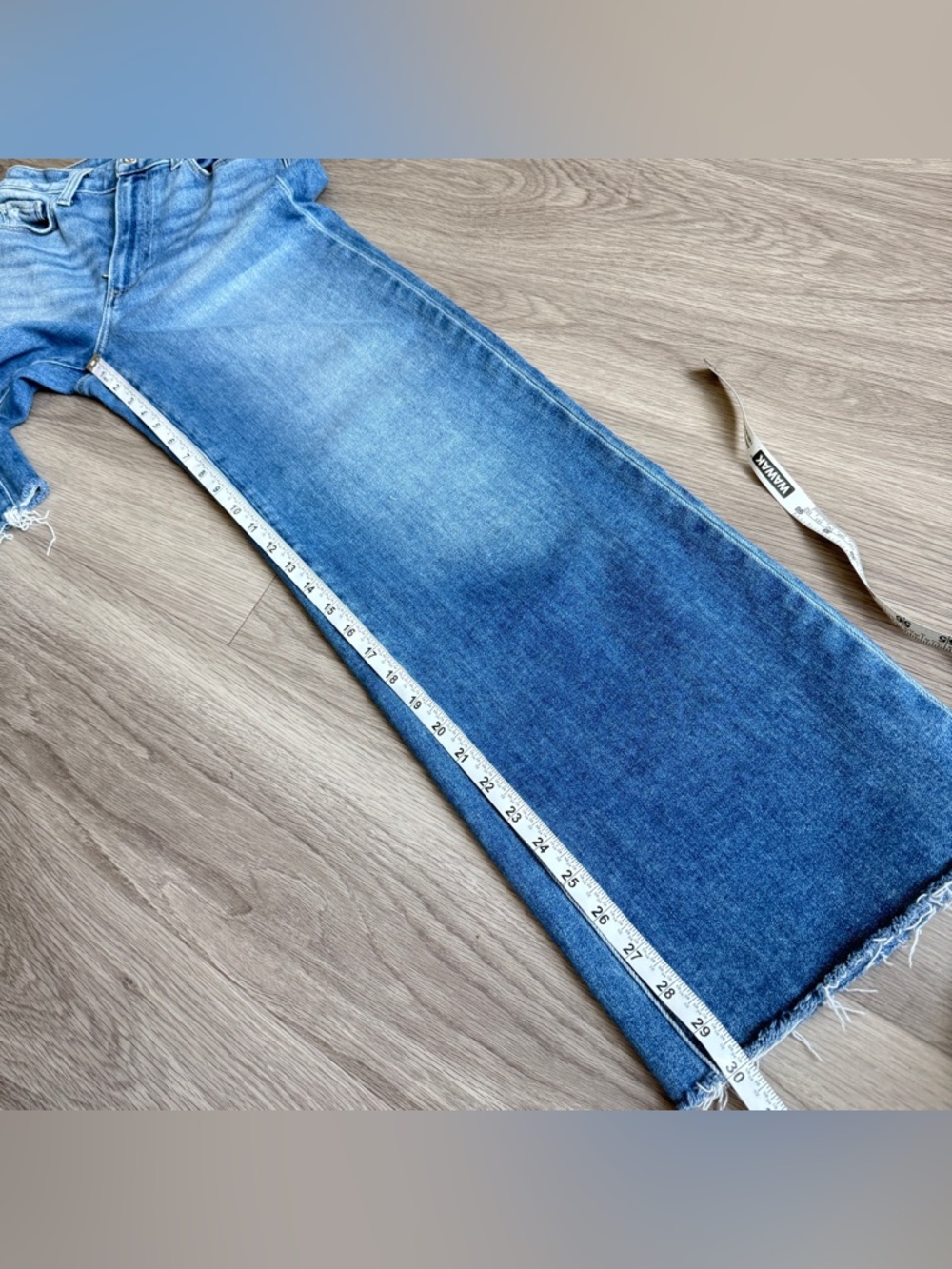 PAIGE Blue Wide Leg Raw Hem Jeans - Picture 11 of 13